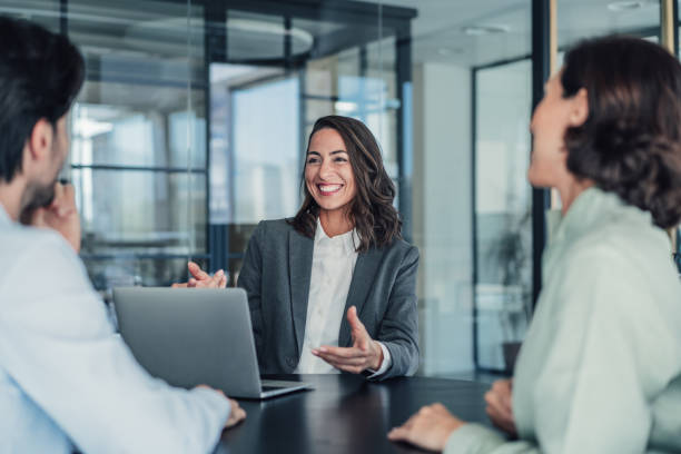 Corporate board meeting in modern workspace