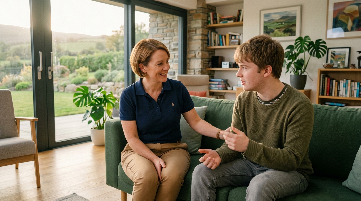 Care professional supporting client in domestic setting