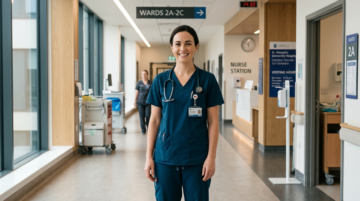 Registered Nurse in modern Irish clinical hospital ward