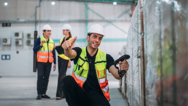 Barcode scanner inventory check on logistics floor